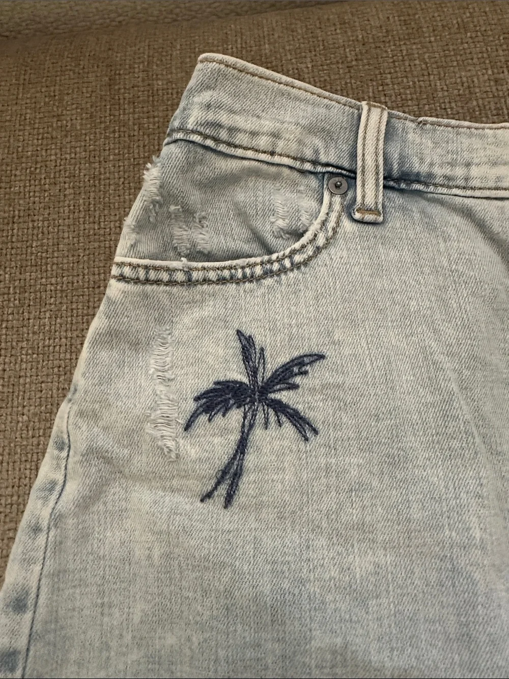 Aerie Distressed Denim Short w/ Embroidery
